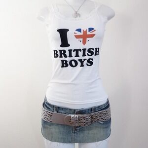 y2k i heart british boys lace cami union jack coquette size S